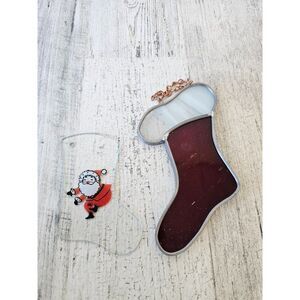 Vintage stained glass stocking ornament Xmas tree metal